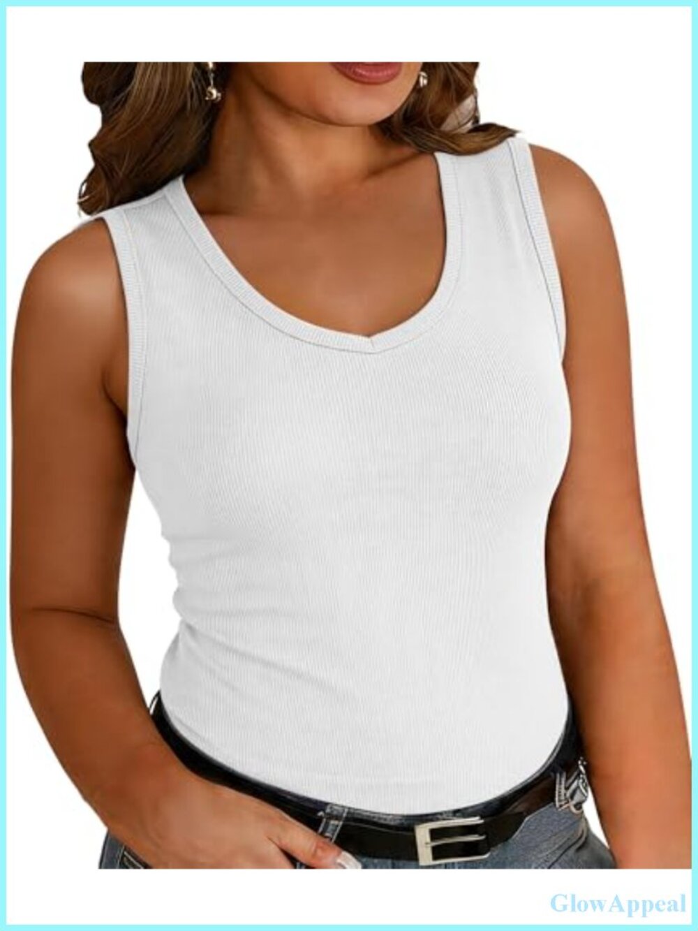 Plus Size Ribbed Knit Tank Tops Sleeveless V Neck Slim Fit
